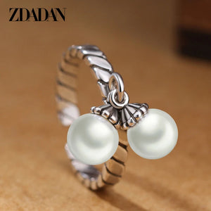 925 Silver Double Pearl Thai Silver Ring For Women Wedding Jewelry