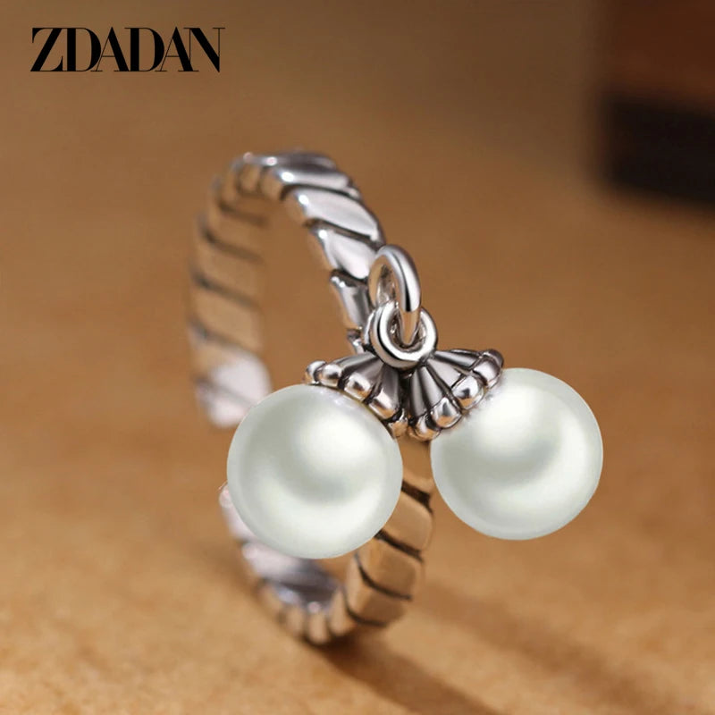 925 Silver Double Pearl Thai Silver Ring For Women Wedding Jewelry