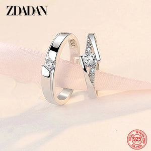 925 Silver CZ Adjustable Ring Wedding Engagement Couple Rings
