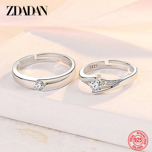 925 Silver CZ Adjustable Ring Wedding Engagement Couple Rings