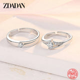 925 Silver CZ Adjustable Ring Wedding Engagement Couple Rings