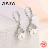 925 Silver Pearl CZ Dangle Earrings Wedding Party Gift