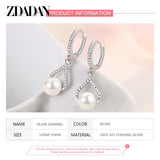 925 Silver Pearl CZ Dangle Earrings Wedding Party Gift