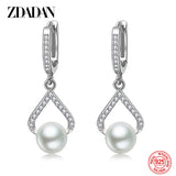 925 Silver Pearl CZ Dangle Earrings Wedding Party Gift