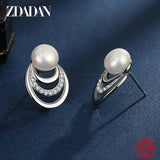925 Silver Pearl Moon Earrings Women Jewelry Gift