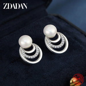 925 Silver Pearl Moon Earrings Women Jewelry Gift