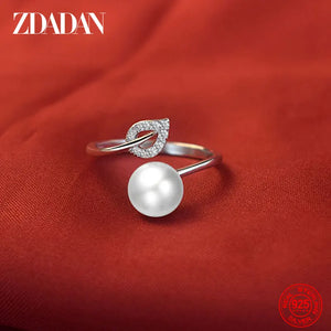 925 Silver Pearl Adjustable Ring Wedding Jewelry
