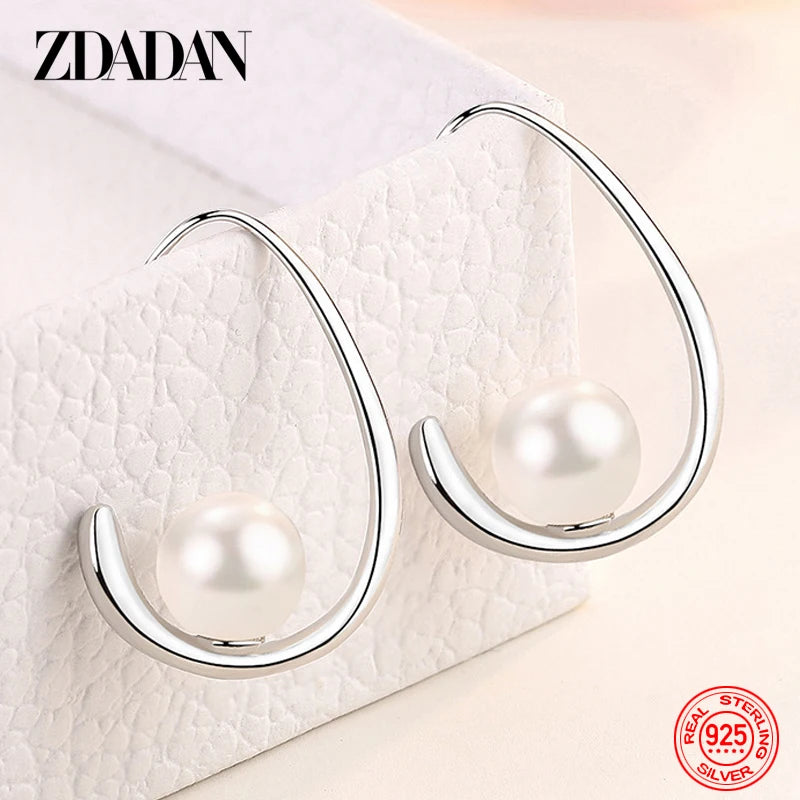 925 Silver Pearl Dangle Earrings Women Party Jewelry Gift