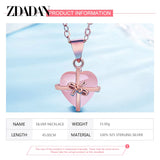 925 Silver Pink Crystal Necklace Chain Women Jewelry Gift