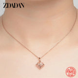 925 Silver Pink Crystal Necklace Chain Women Jewelry Gift