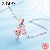 925 Silver Pink Crystal Necklace Chain Women Jewelry Gift