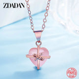 925 Silver Pink Crystal Necklace Chain Women Jewelry Gift