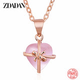 925 Silver Pink Crystal Necklace Chain Women Jewelry Gift