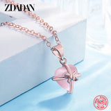 925 Silver Pink Crystal Necklace Chain Women Jewelry Gift