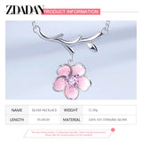 925 Silver Pink Flower Necklace for Women Sweet Jewelry Engagement Gift