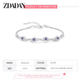 925 Silver Purple Rose Flower Bracelet Adjustable Glamour Party Jewelry