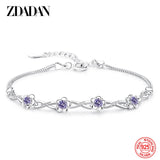 925 Silver Purple Rose Flower Bracelet Adjustable Glamour Party Jewelry