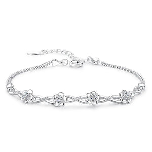 925 Silver Purple Rose Flower Bracelet Adjustable Glamour Party Jewelry