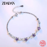 925 Silver Purple Rose Flower Bracelet Adjustable Glamour Party Jewelry