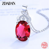 925 Silver Red Crystal Crown Necklace Women Glamour Jewelry