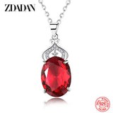 925 Silver Red Crystal Crown Necklace Women Glamour Jewelry