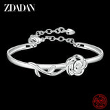 925 Silver Rose Charm Bracelet Chain Women Adjustable Bangle