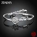 925 Silver Rose Charm Bracelet Chain Women Adjustable Bangle
