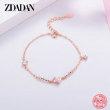 925 Silver Rose Heart Zircon Bracelet Chains
