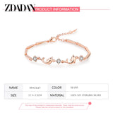925 Silver Rose Dolphin Zircon Bracelet Wedding Jewelry