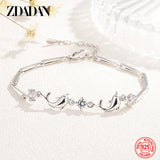 925 Silver Rose Dolphin Zircon Bracelet Wedding Jewelry