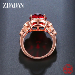 925 Silver Rose Red Gemstone Ring Wedding Jewelry Women Gift