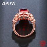925 Silver Rose Red Gemstone Ring Wedding Jewelry Women Gift