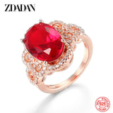 925 Silver Rose Red Gemstone Ring Wedding Jewelry Women Gift