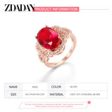 925 Silver Rose Red Gemstone Ring Wedding Jewelry Women Gift