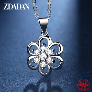 925 Sterling Silver Rotating Flower Necklace For Women Jewelry