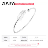 925 Sterling Silver Feather Charm Bracelet - Adjustable Bangle for Women