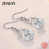 925 Silver Round Dangle Earrings Women Jewelry