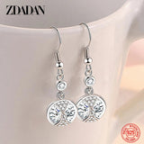 925 Silver Round Dangle Earrings Women Jewelry