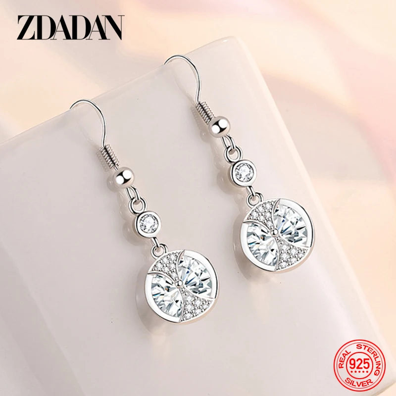 925 Silver Round Dangle Earrings Women Jewelry