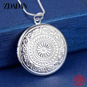 925 Silver Round Pendant Necklace with Snake Chain