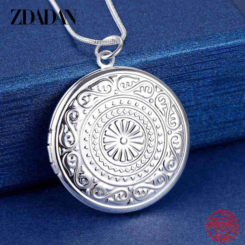 925 Silver Round Pendant Necklace with Snake Chain