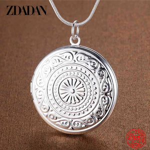 925 Silver Round Pendant Necklace with Snake Chain