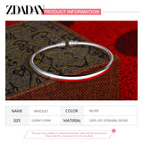 925 Silver Round Open Cuff Bracelet Women Bangle Jewelry Gift