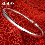 925 Silver Round Open Cuff Bracelet Women Bangle Jewelry Gift