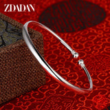 925 Silver Round Open Cuff Bracelet Women Bangle Jewelry Gift