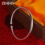 925 Silver Round Open Cuff Bracelet Women Bangle Jewelry Gift