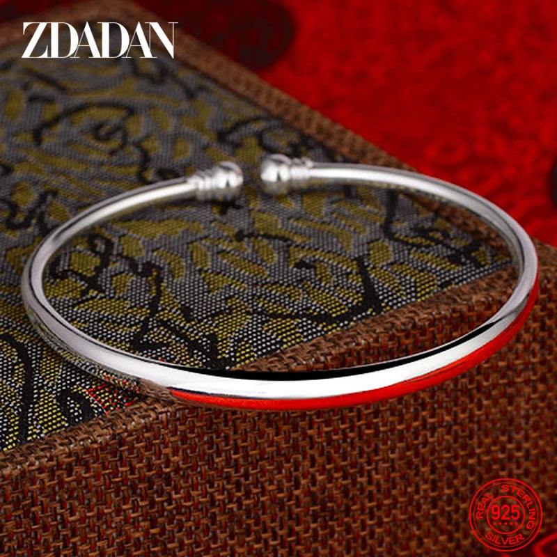 925 Silver Round Open Cuff Bracelet Women Bangle Jewelry Gift