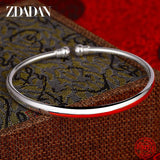 925 Silver Round Open Cuff Bracelet Women Bangle Jewelry Gift