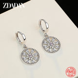 925 Silver Round Snowflake Drop Earrings Women's Jewelry