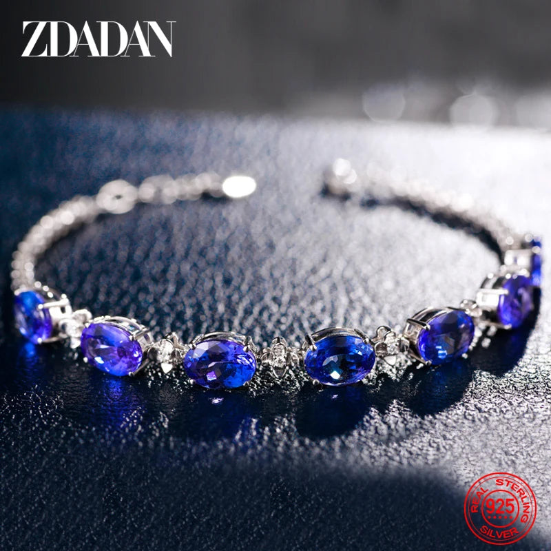 925 Silver Sapphire Bracelet Chain Women Wedding Jewelry